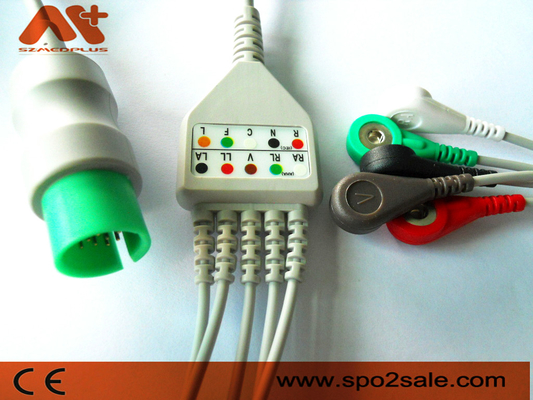 Spacelabs Compatible 5 Lead Snap Direct-Connect ECG Cable - CB-72596R