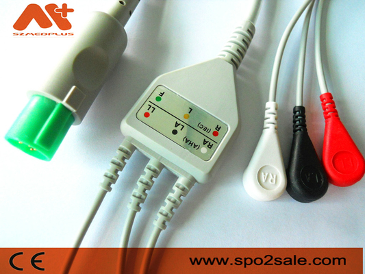 Hellige Compatible 3 Lead Snap Direct-Connect ECG Cable - 303-442-99