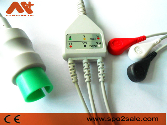 Spacelabs Compatible 3 Lead Snap Direct-Connect ECG Cable - 72713