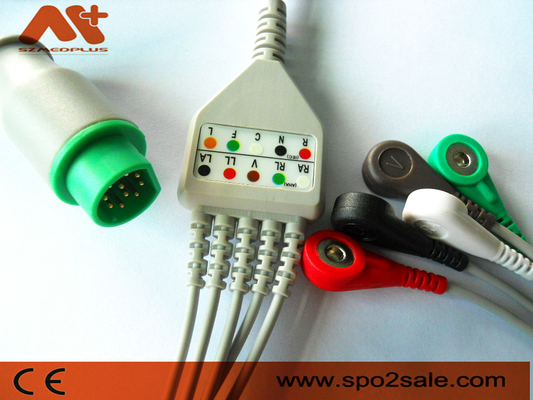 Siemens 10 Pin Compatible 5 Lead Snap Direct-Connect ECG Cable