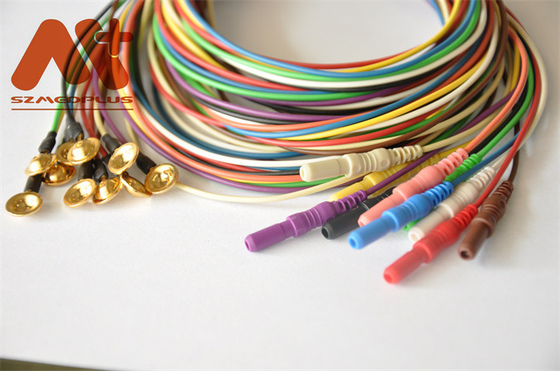 Gold Plated EEG Cable Eeg Cup Electrode Colorful DIN1.5 Socket